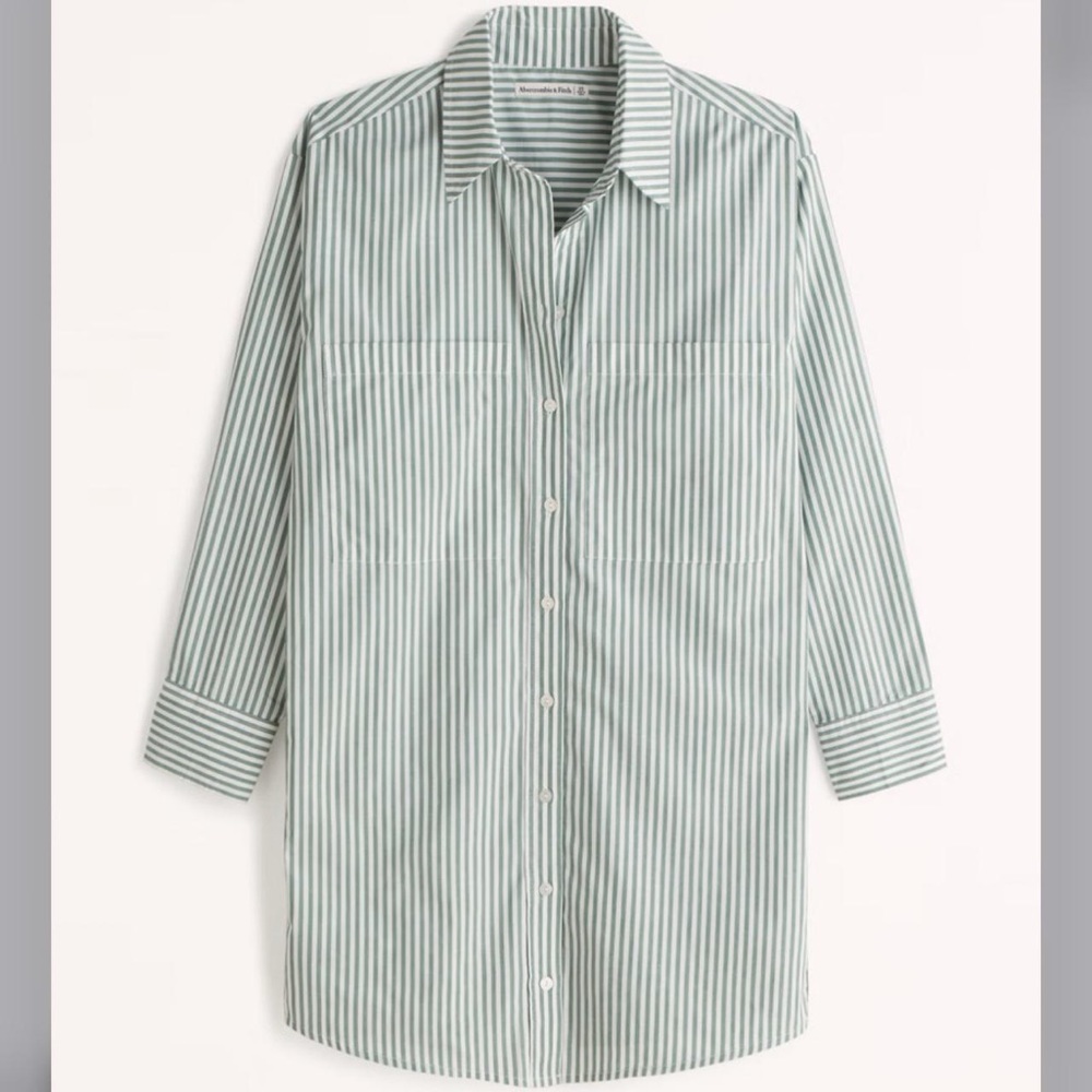 NWT ABERCROMBIE STRIPED POPLIN COLLARED BUTTON DOWN